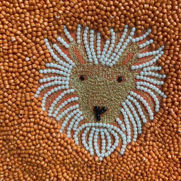 Zodiac Leo Lion Orange Beaded Zipper Mini Bag Coin Purse Hand Wallet 5 x 4 in - Picture 4 of 6